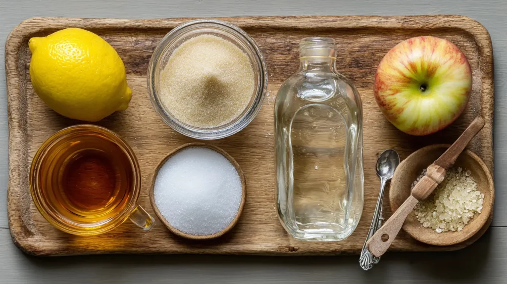 Ingredients laid out for how to make gelatin drink for weight loss on a table.