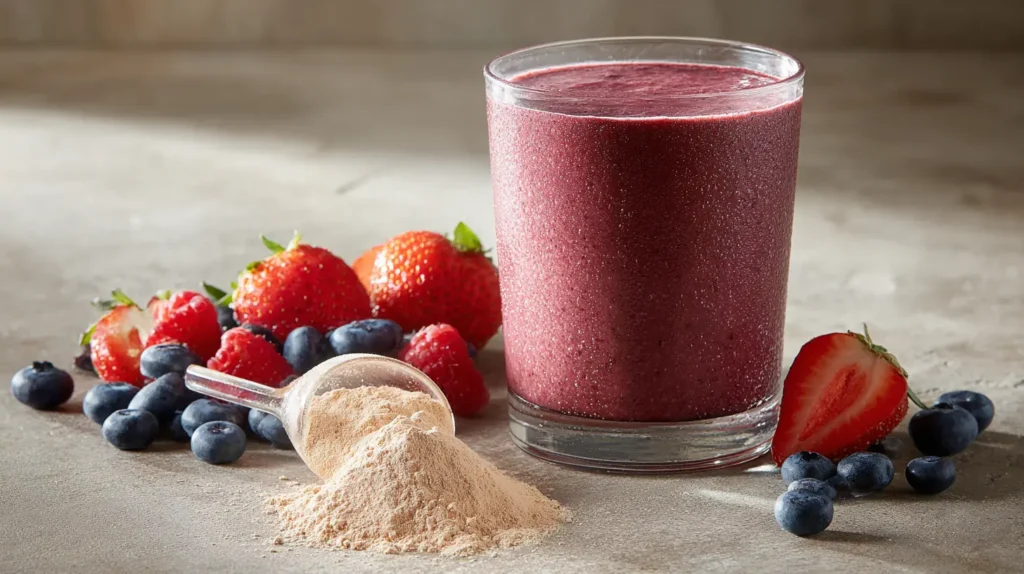 High-protein smoothie showing how to make gelatin drink for weight loss in blended form.