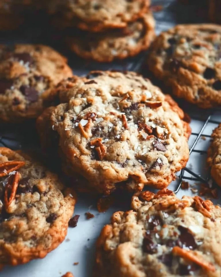 Delicious Kitchen Sink Cookies filled with chocolate, nuts, and dried fruits.