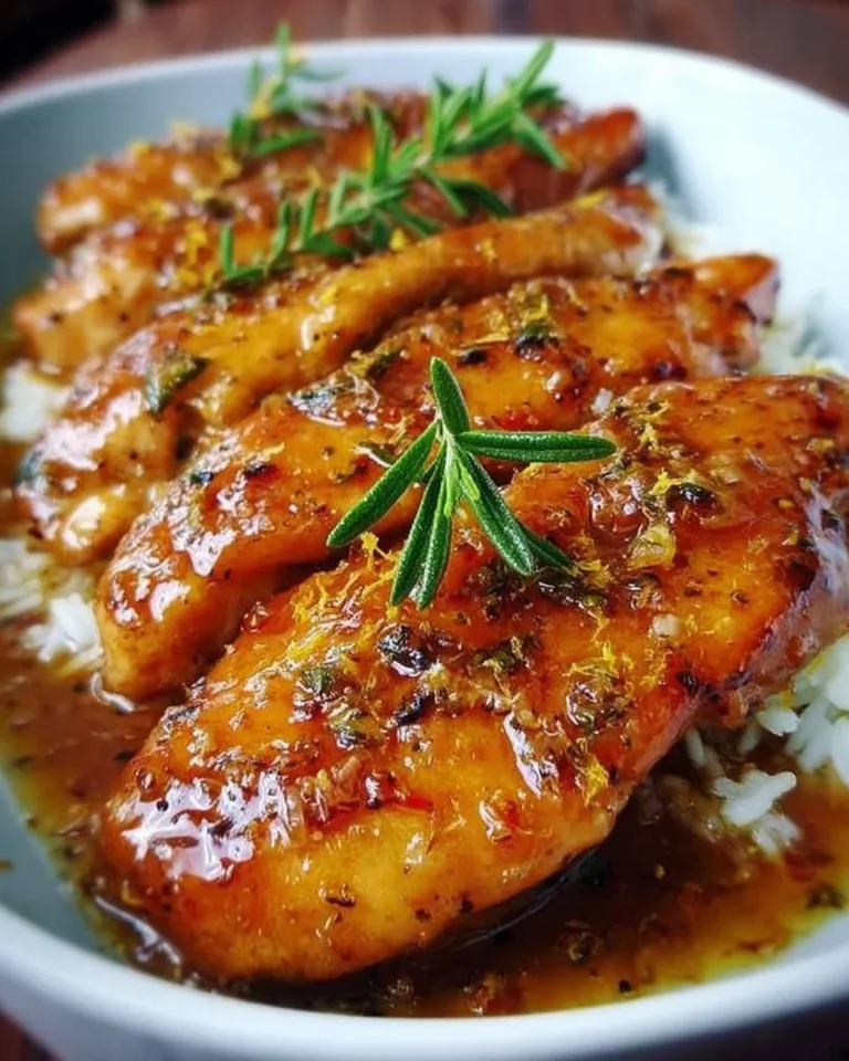 Lemon Honey Glazed Chicken garnished with fresh herbs on a plate