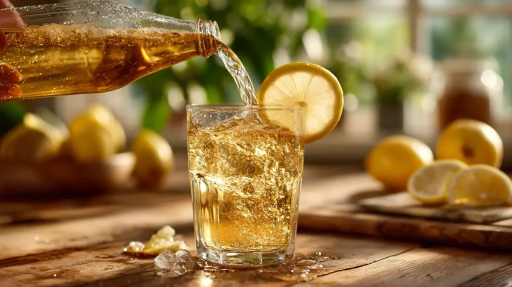pouring raw apple cider vinegar into water for homemade zepbound drink recipe preparation