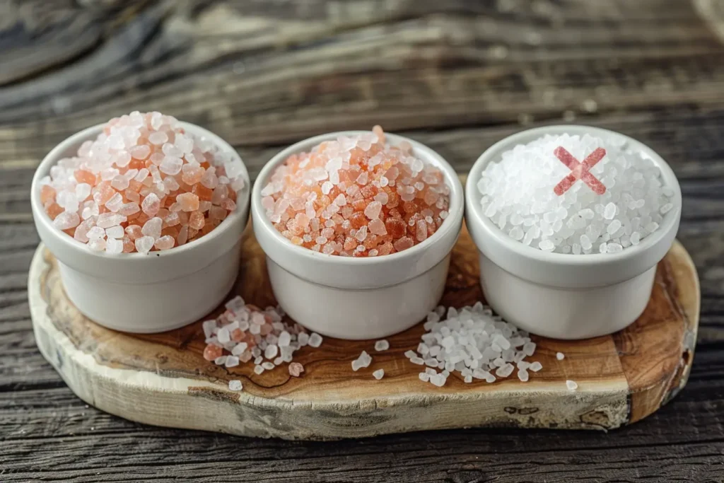 comparison of non iodized salt types for salt water flush - pink Himalayan salt and Celtic sea salt versus iodized table salt