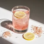 Pink Salt and Lemon Morning Drink Recipe: Chef Peter's Energizing Start (5 Minutes) 10 Glass of pink salt and lemon morning drink recipe on a kitchen counter.