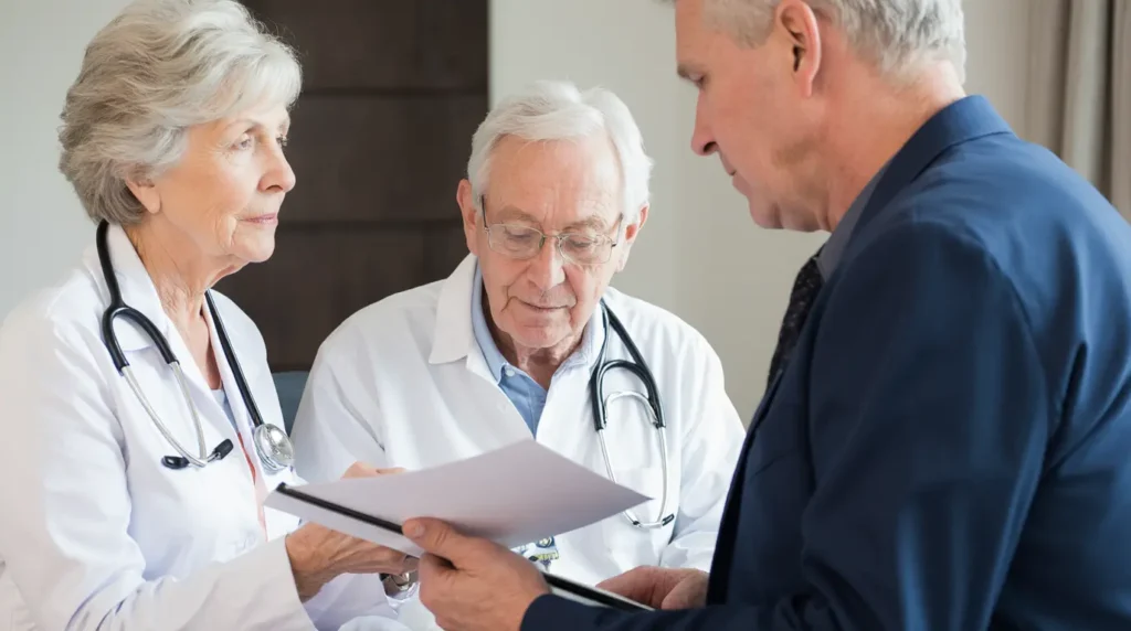 Doctor talking to an older patient about pink salt trick side effects and sodium risk.