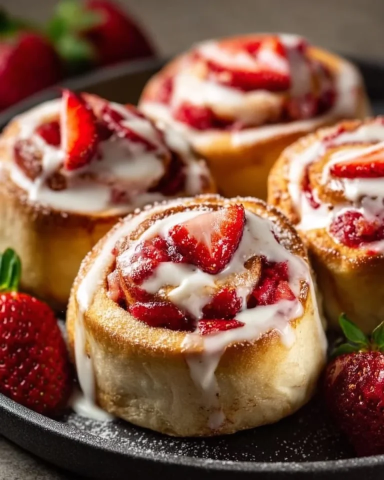 Strawberry Cheesecake Cinnabon Rolls 6 Delicious strawberry cheesecake Cinnabon rolls topped with cream cheese frosting