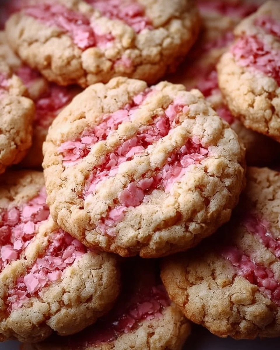 Delicious Strawberry Crunch Cookies with a crunchy texture and vibrant strawberry taste