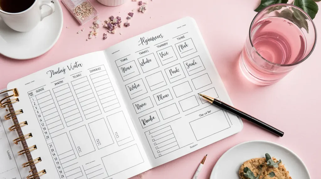 Daily schedule page showing when to drink pink salt water at different times of day.